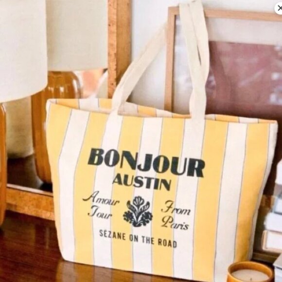 Sézane Bonjour Austin Amour Tour From Paris Tote Bag Stripe - Picture 1 of 8